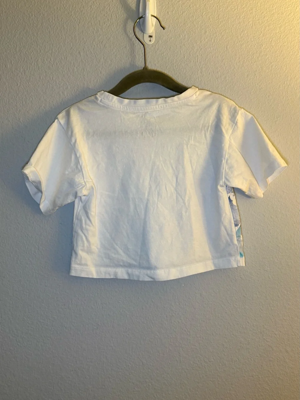 Nike White Crop Tee with Blue Floral Swoosh